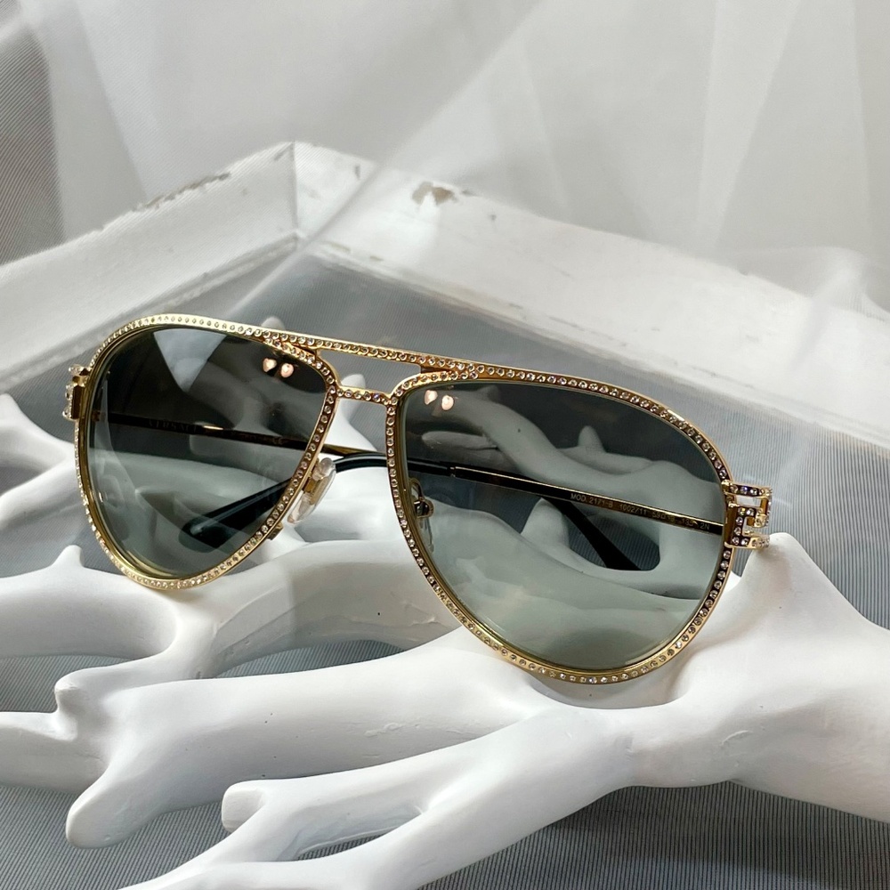 Versace Gold Crystal Aviator Sunglasses - Picture 5 of 12